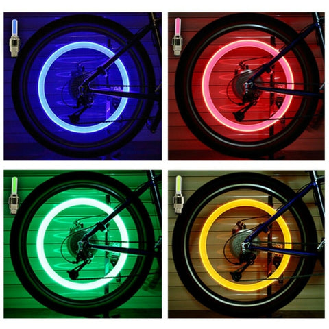 2PCS Bicycle Bike LED Lights Tire Valve Cap Flashlight Auto Car Motorcycle Tire Air Valve Wheel Spokes Light Bike Accessories