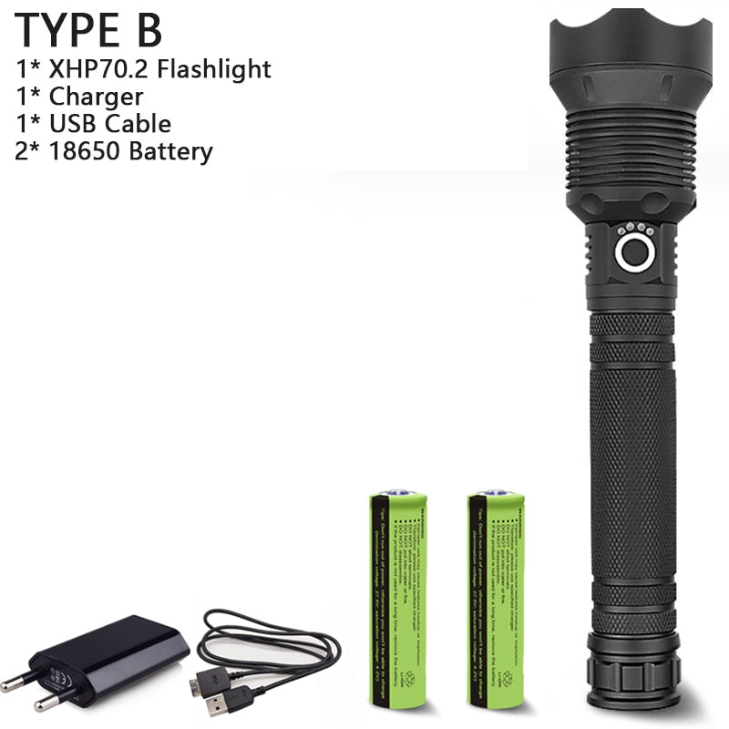 250000cd 1000m XHP90.2 most powerful led flashlight usb Zoom Tactical torch xhp50 18650 or 26650 Rechargeable battery hand light