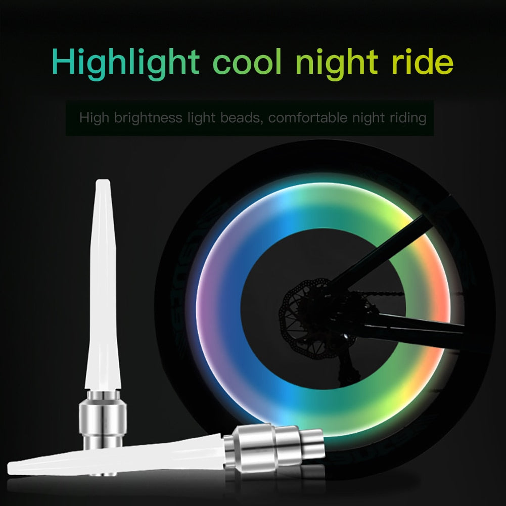 2PCS Bicycle Bike LED Lights Tire Valve Cap Flashlight Auto Car Motorcycle Tire Air Valve Wheel Spokes Light Bike Accessories